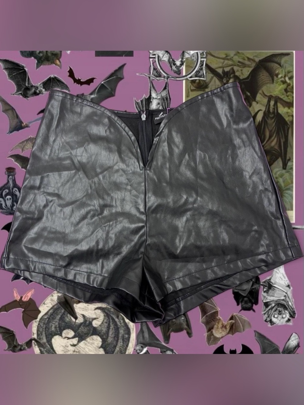 PrettyLittleThing Black High-Waist Faux Leather Shorts Whimsygoth Goth NWOT Sz 6